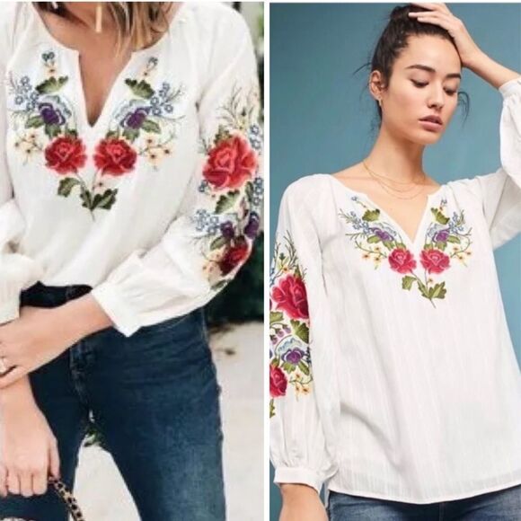 Rare Anthropologie Mira Embroidered Peasant Blouse NWOT Medium - Picture 5 of 16